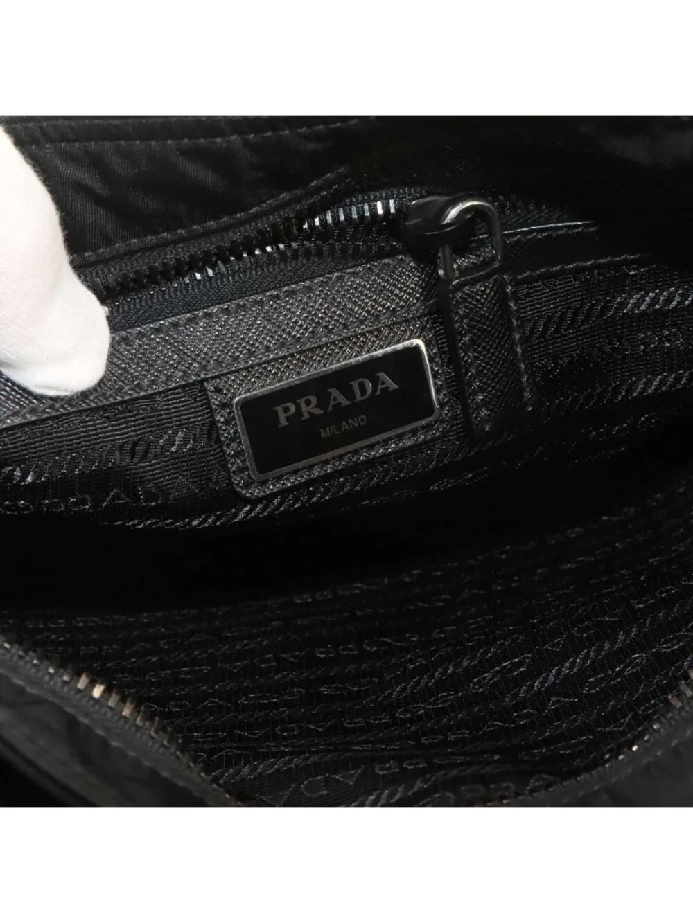 Prada Shoulder Bag Nylon Saffiano Leather Nero Black Silver